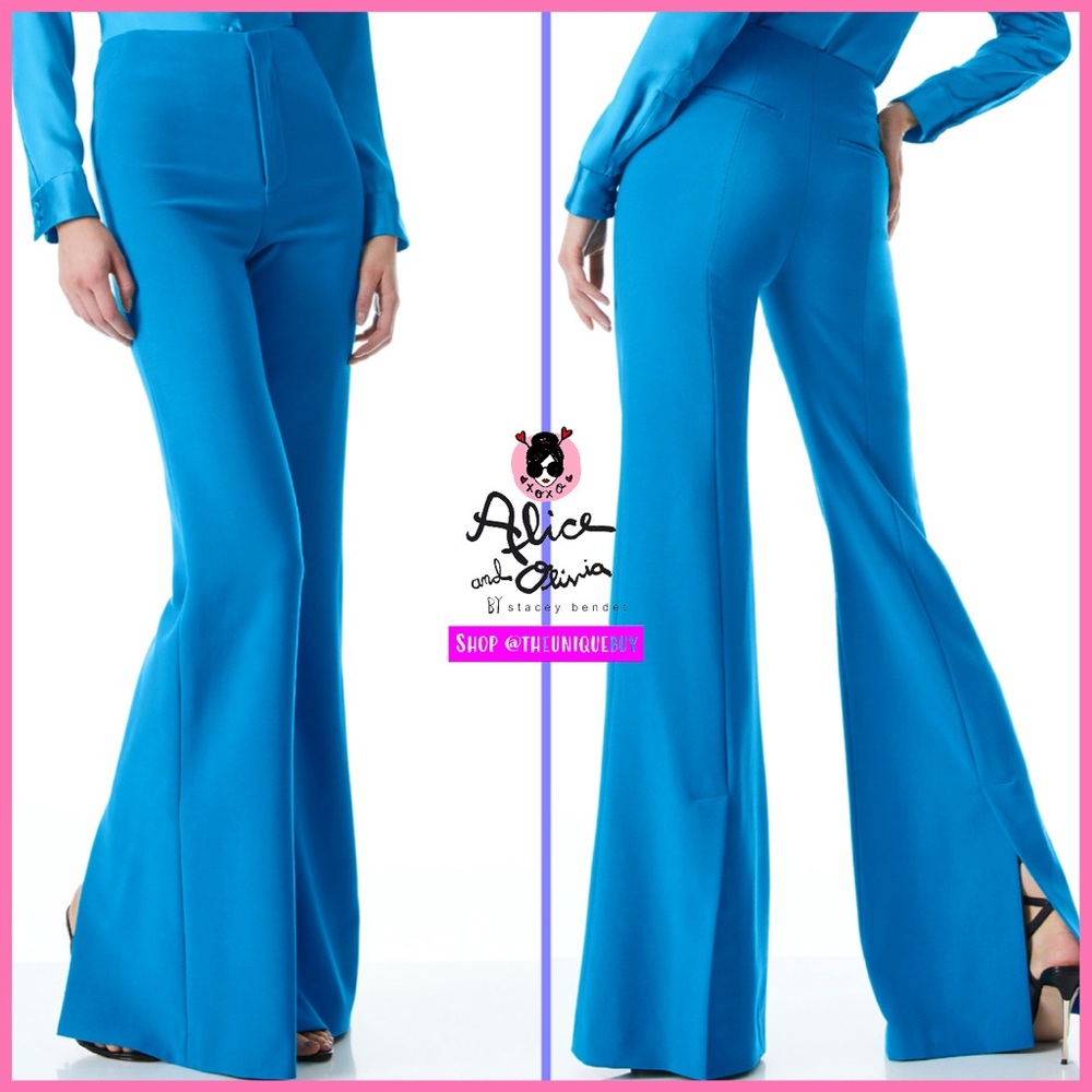 Alice + Olivia Paula High Waisted Back Slit Blue Pant